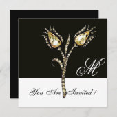 DIAMOND TULIPS MONOGRAMM, Schwarz und Weiß Einladung (Vorne/Hinten)