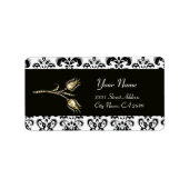 DIAMOND TULIPS SCHWARZ-WEISS DAMASK ADRESSAUFKLEBER (Vorne)