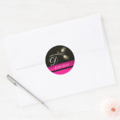 DIAMOND TULIPS SCHWARZ-WEISS PINK FUCHSIA MONOGRAM RUNDER AUFKLEBER (Umschlag)
