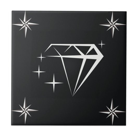 Diamond und Star Pattern Black Fliese (Vorderseite)