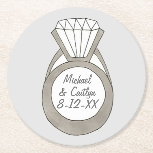 Diamond Verlobung Ring Wedding Brautparty Runder Pappuntersetzer (Vorderseite)