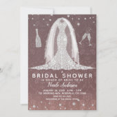 Diamond Wedding Dress Dusty Rose Brautparty Einladung (Vorderseite)