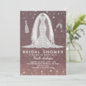 Diamond Wedding Dress Dusty Rose Brautparty Einladung (Stehend Vorderseite)