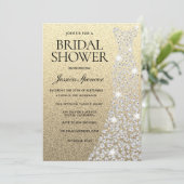 Diamond Wedding Dress Gold Glitzer Brautparty Einladung (Stehend Vorderseite)