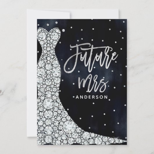 Diamond Wedding Dress Modern Blue Brautparty Einladung (Rückseite)