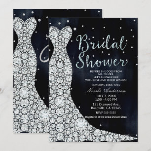 Diamond Wedding Dress Modern Blue Brautparty Einladung