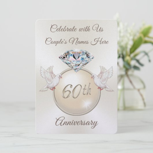 Diamond Wedding Jubiläum Party Einladungen (Stehend Vorderseite)