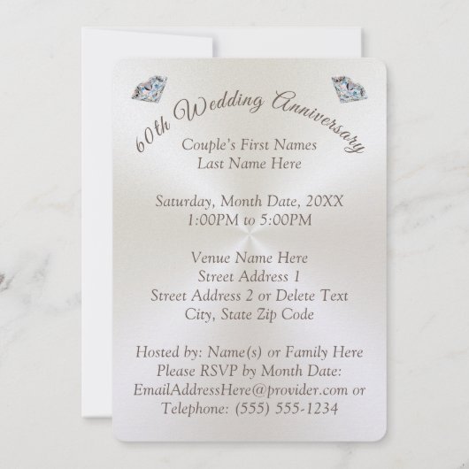 Diamond Wedding Jubiläum Party Einladungen (Rückseite)