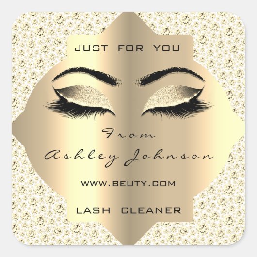 Diamond White Glitzer Gold Lash Cleaner Makeup Quadratischer Aufkleber (Vorderseite)