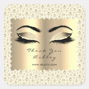 Diamond White Glitzer Gold Lash Eyes Vielen Dank Quadratischer Aufkleber