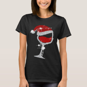 Diamond Wine Glasses Weihnachtsmannmütze Weihnacht T-Shirt