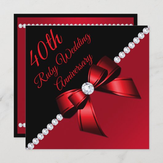 Diamonds 4oth Ruby Wedding Anniversary Einladung (Vorne/Hinten)