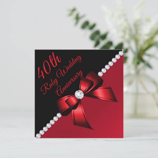 Diamonds 4oth Ruby Wedding Anniversary Einladung (Stehend Vorderseite)