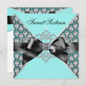 Diamonds Aquamarin Blue Black Sweet 16 Geburtstags Einladung (Vorne/Hinten)