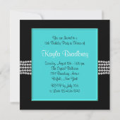 Diamonds Aquamarin Blue Schwarz-weiß Sweet 16 Part Einladung (Rückseite)