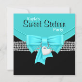 Diamonds Aquamarin Blue Schwarz-weiß Sweet 16 Part Einladung (Vorderseite)