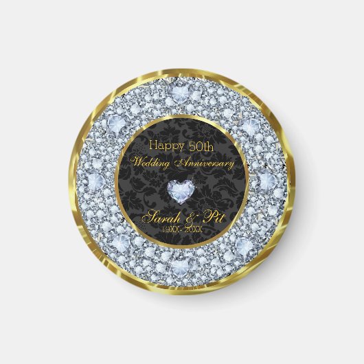 Diamonds Black Dam - Gold 50 Jahre Hochzeit Magnet (Vorne)