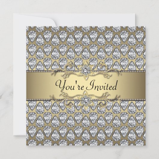 Diamonds Black & Gold Jeden Anlaß Party Einladung (Vorderseite)