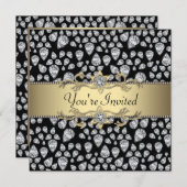 Diamonds Black Gold Jeden Anlaß Party Einladung (Vorne/Hinten)