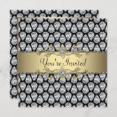 Diamonds Black & Gold Jeden Anlaß Party Einladung (Vorne/Hinten)