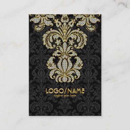 Diamonds Black & Gold Patterns Floral Damasks Visitenkarte (Vorderseite)