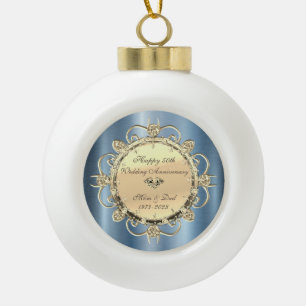 Diamonds Blue Metallic 50. Hochzeitstag Keramik Kugel-Ornament