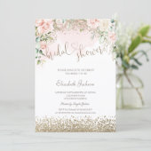 Diamonds Blush Flowers Bridal Shower  Einladung (Stehend Vorderseite)