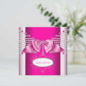 Diamonds Bow Hot Pink Quinceanera Einladung (Stehend Vorderseite)