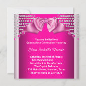 Diamonds Bow Hot Pink Quinceanera Einladung (Rückseite)