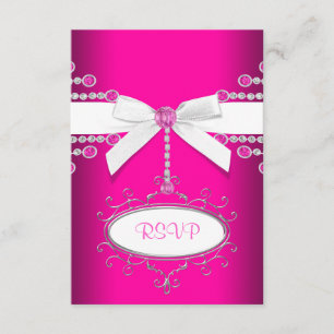 Diamonds Bow Hot Pink Quinceanera RSVP Karte