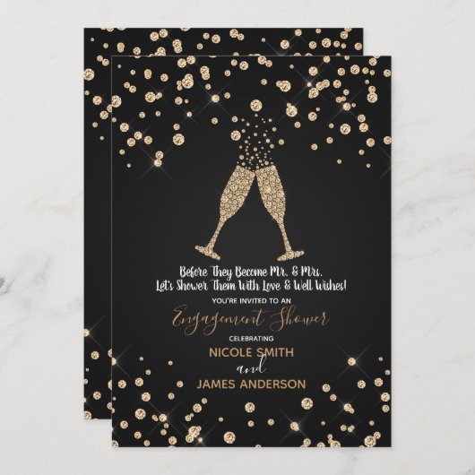 Diamonds Champagne Toast Verlobung Einladung (Vorne/Hinten)