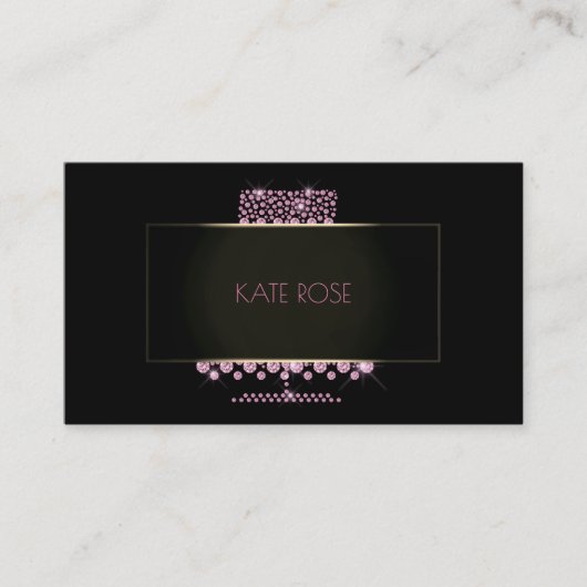 Diamonds Crystal Black Pink Rose Cake Designer Visitenkarte (Vorderseite)