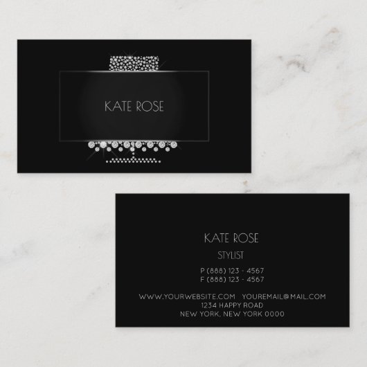 Diamonds Crystal Black Silver Cake Designer Visitenkarte (Vorne/Hinten)