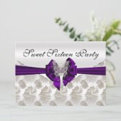 Diamonds Damask und Butterfly 16 . Geburtstag Einladung (Stehend Vorderseite)
