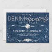 Diamonds Denim Blühte Rahmen Klasse 30. Geburtstag Einladung (Vorderseite)