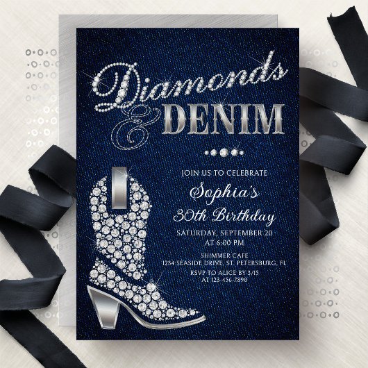 Diamonds Denim Western Birthday Einladung