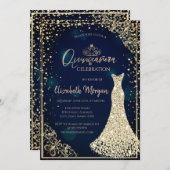 Diamonds Dress Tiara Navy Blue Quinceañera Einladung (Vorne/Hinten)