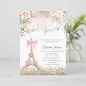 Diamonds Eiffel Tower Bow Flowers Bridal Shower  Einladung (Stehend Vorderseite)