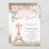 Diamonds Eiffel Tower Bow Flowers Bridal Shower Einladung (Vorne/Hinten)