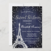 Diamonds Eiffel Tower Diamonds Navy Blue Sweet 16 Einladung (Vorderseite)
