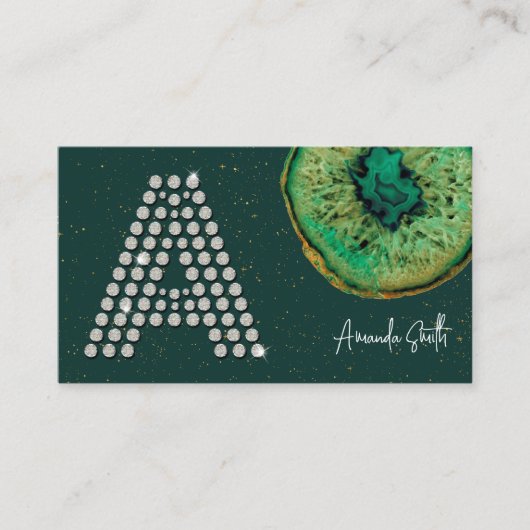 Diamonds Emerald Agate Initial A Letter Monogram Visitenkarte (Vorderseite)