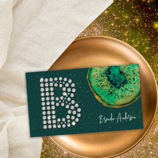 Diamonds Emerald Agate Initial B Letter Monogram Visitenkarte