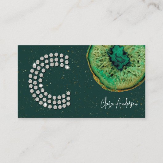 Diamonds Emerald Agate Initial C Letter Monogram Visitenkarte (Vorderseite)