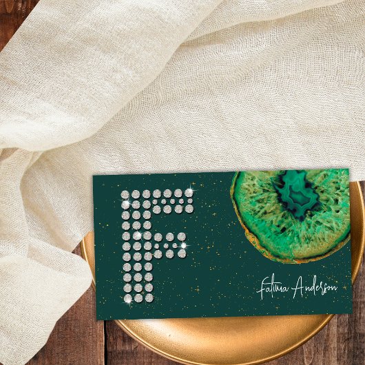 Diamonds Emerald Agate Initial F Letter Monogram Visitenkarte
