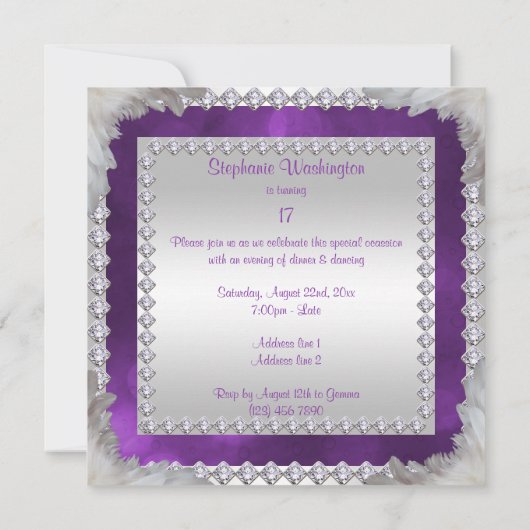 Diamonds & Feathers 17. Geburtstag Einladung (Rückseite)