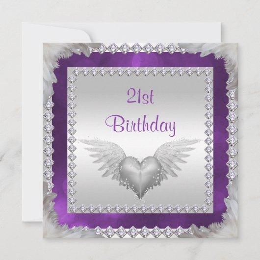 Diamonds & Feathers 21. Geburtstag Einladung (Vorderseite)