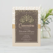 Diamonds Floral Damask Quinceañera Einladung (Stehend Vorderseite)