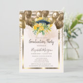 Diamonds Floral Grad Cap Balloons Cream Abschluss Einladung (Stehend Vorderseite)