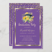 Diamonds Floral Grad Cap Violet Abschluss Einladung (Vorne/Hinten)