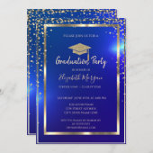 Diamonds Frame Gold Grad Cap Blue Abschluss Einladung (Vorne/Hinten)